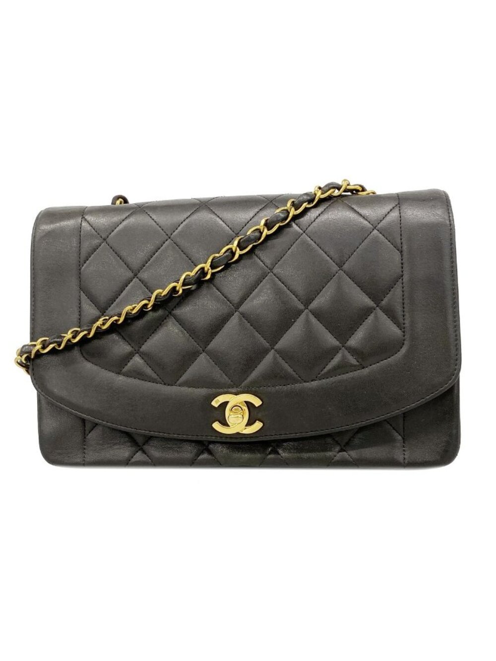 Chanel Shoulder Bag Diana Lambskin Black Gold